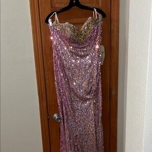 Elegant Pink Sequin Prom Dress